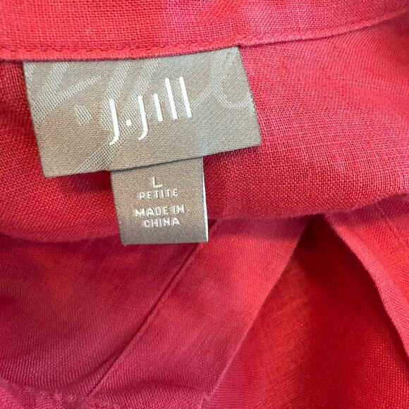 J. Jill Linen Blouse Sz LG Red Long Sleeve Lightweight Preppy Classic Staple EUC - Picture 6 of 13
